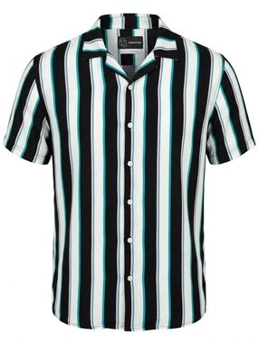 Original Use Men's Striped Short Sleeve Camp Collar Shirt - Retro Teal Pink - L